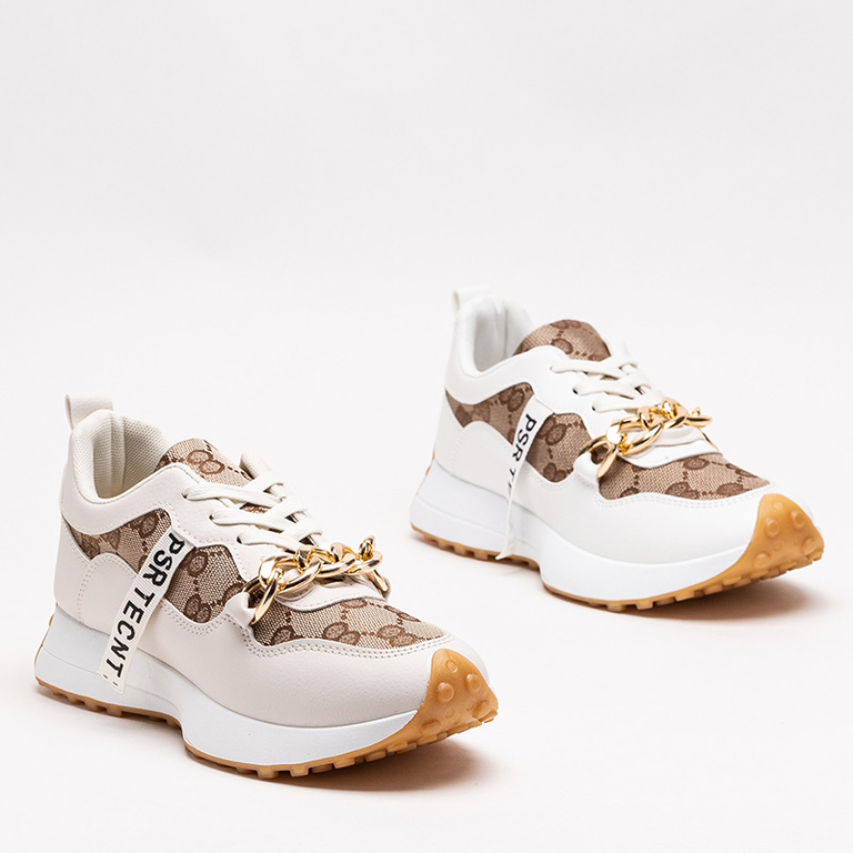 OUTLET Bílé a hnědé dámské tenisky s potiskem Philly- Footwear