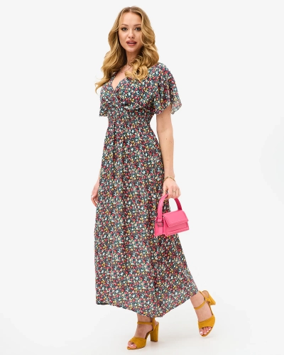 Жіноча сукня міді зеленого кольору з квітковим вирізом - Одяг