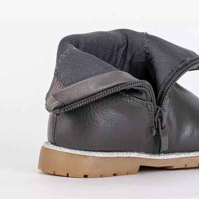 OUTLET Šedé dívčí kozačky s ozdobným svrškem Nokimi-Shoes
