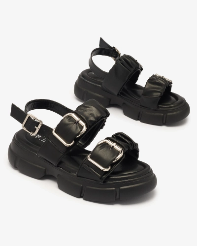 Чорні жіночі босоніжки на потовщеній підошві з пряжками Seomm- Footwear