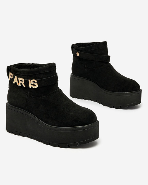 Royalfashion Чорні жіночі черевики а-ля снігоступи з орнаментом Parisela