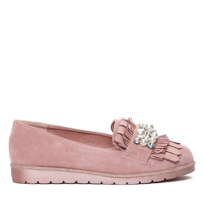 Różowe mokasyny z frędzlami Nancy- Obuwie