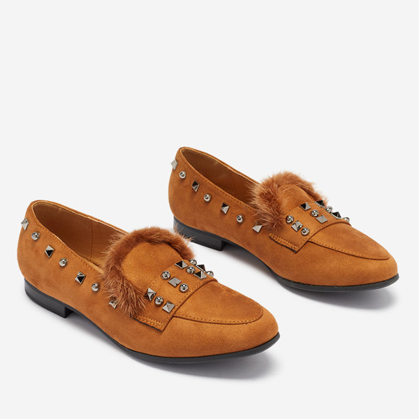 OUTLET Velbloudí dámské mokasíny s kamínky a kožešinou Nerrov- Obuv