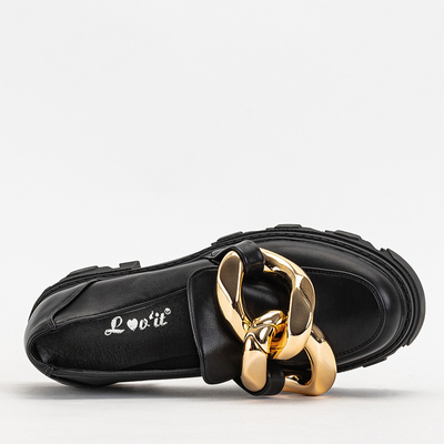 OUTLET Чорні жіночі туфлі із золотим ланцюжком Kesoni - Взуття