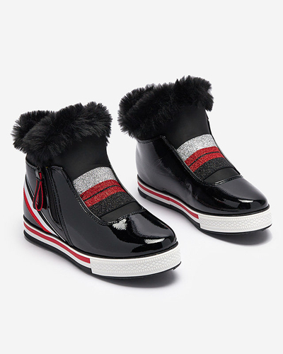 OUTLET Чорні жіночі спортивні черевики на прихованому каблуці з хутром Gomiu- Footwear