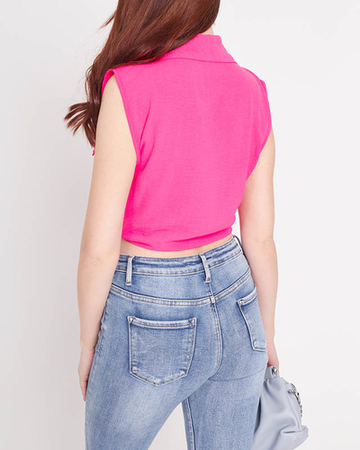 Fuchsiová crop top halenka se zapínáním na knoflíky - Oblečení