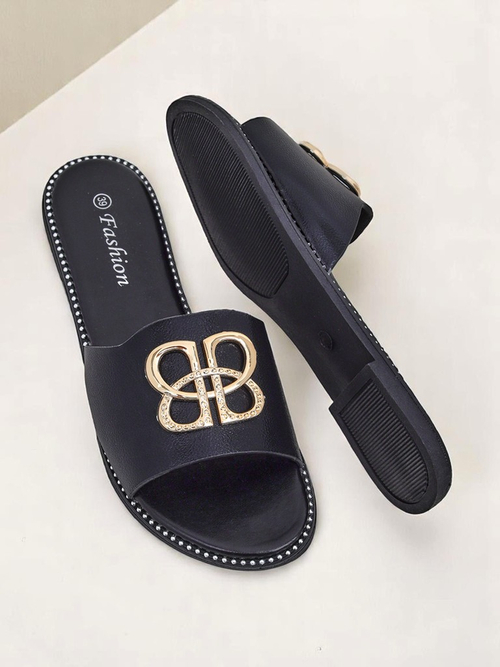 Royalfashion Жіночі шльопанці на плоскій підошві Aura Gold