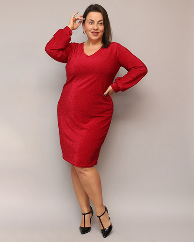 Royalfashion Třpytivé dámské šaty nad kolena v červené barvě PLUS SIZE