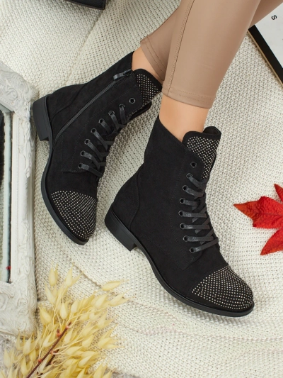 Eko semišové šněrovací dámské kotníkové boty se zirkony Marvelli