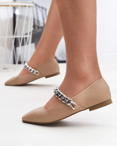 Béžové dámské baleríny s řetízkem Serima - Obuv