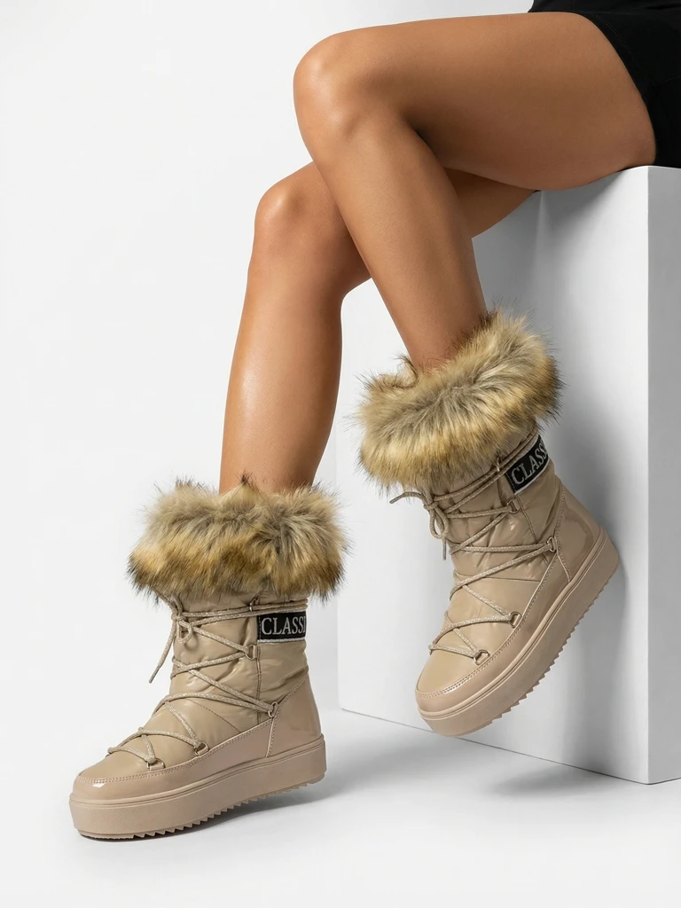 Royalfashion Světle hnědé nazouvací boty a'la snow boots for women Gomllo