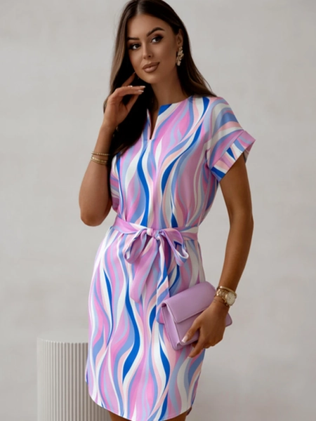 Сукня жіноча до колін Royalfashion з коротким рукавом та зв'язками в різних смужках