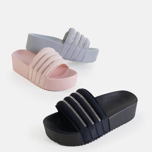 OUTLET Рожеві жіночі тапочки на платформі з фіанітами Rondi - Взуття