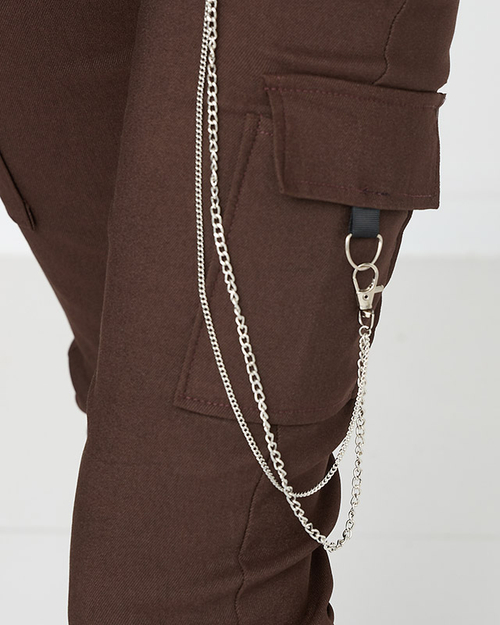 Коричневі утеплені штани карго з кишенями - Одяг