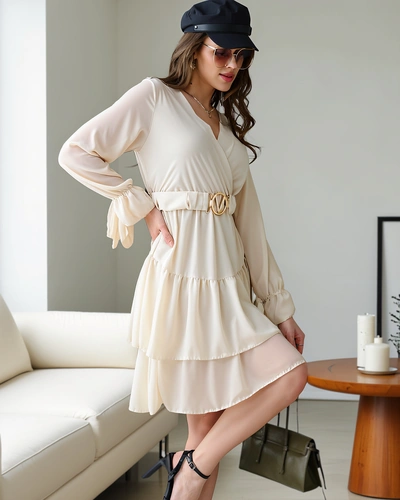 Royalfashion Dámské mini šaty s volány a zavinovacím výstřihem