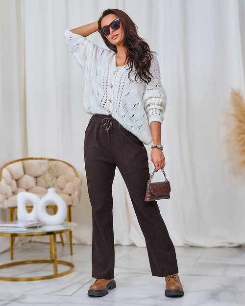 Жіночі штани з вельветової тканини Royalfashion темно-коричневого кольору