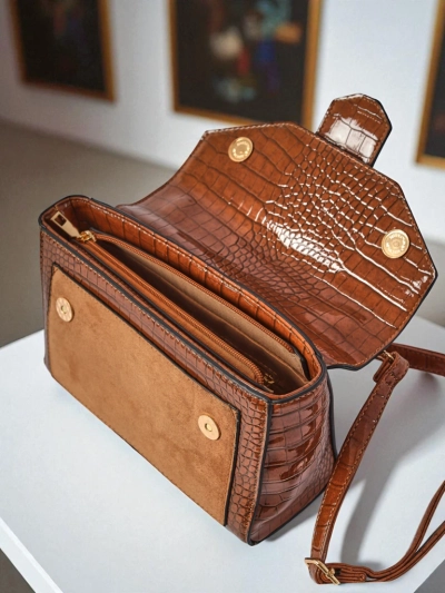 Жіноча Сумка Callista з екошкіри замші та патентної шкіри, коричнева