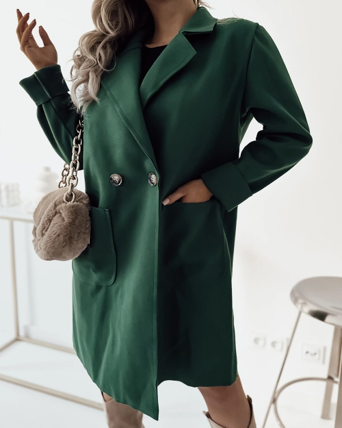 Royalfashion Темно-зелене жіноче пальто-жакет до коліна