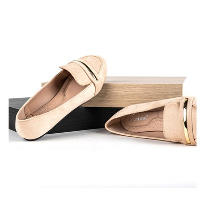 Бежеві мокасини з золотою прикрасою Greca - Взуття