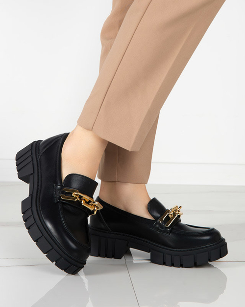 OUTLET Чорні жіночі туфлі з золотистим аксесуаром Plirose - Взуття