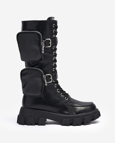 Černé pracovní boty s ozdobnými sáčky na svršku Sello- Footwear