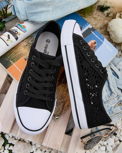 Жіночі кеди Calista Nero з мереживом, дихаючі - колекція Літо/Весна