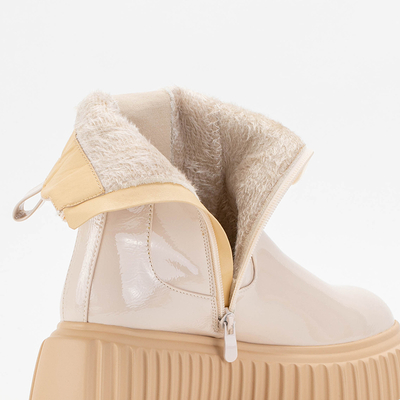 Béžové lakované dámské kozačky Monka - Obuv