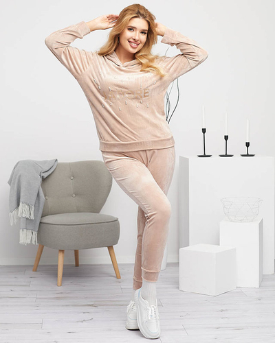 Бежевий жіночий спортивний комплект з принтом і перлами - Одяг