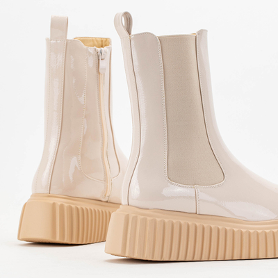 Béžové lakované dámské kozačky Monka - Obuv