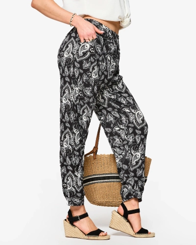 Vzorované černobílé dámské látkové kalhoty a'la alladins PLUS SIZE- Oblečení