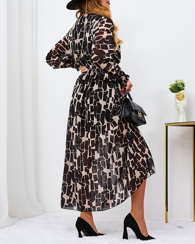 Royalfashion Černo-béžové vzorované dámské maxi šaty