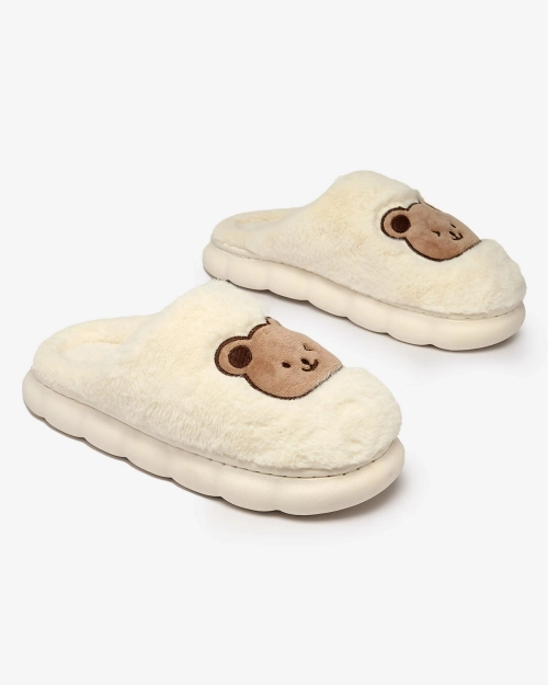 Royalfashion Білі жіночі хутряні капці з ведмедиком Hettres