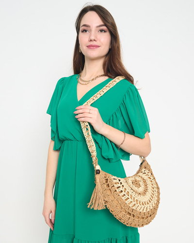 Dámská hnědá slaměná taška s ozdobnými střapci - Doplňky