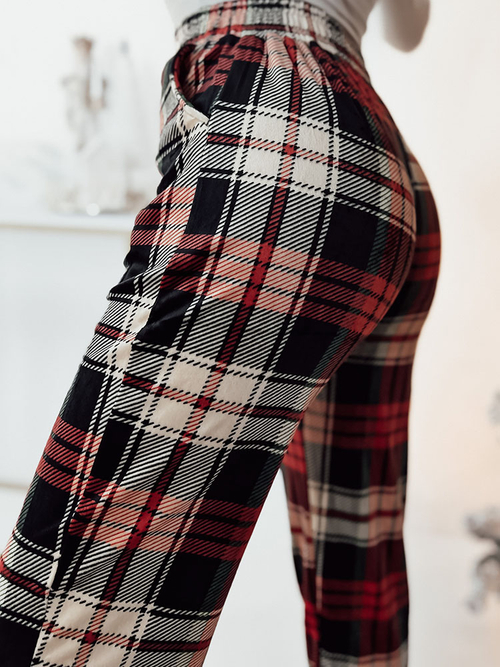 Royalfashion Червоні жіночі велюрові брюки в клітинку