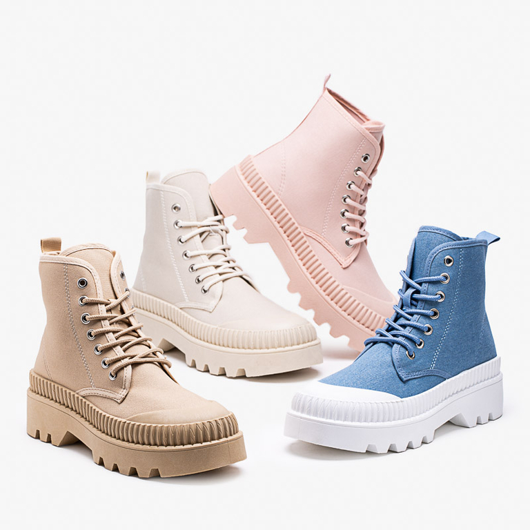 Roulle modré dámské kotníkové boty na plochém podpatku - boty