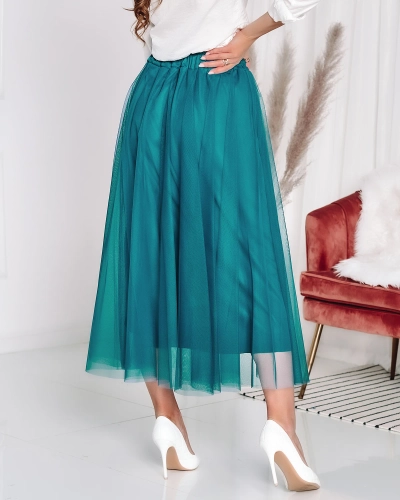 Dámská dvouvrstvá midi sukně v modré barvě - Oblečení