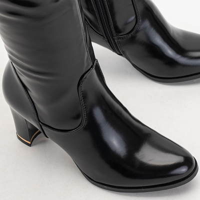 Dámské černé lakované kozačky nad kolena na sloupku Latoras - Obuv