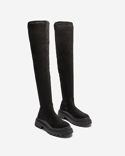 Чорні жіночі чоботи з еко замші вище коліна на товстій підошві Amerima - Взуття