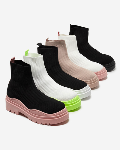 Dámské kozačky na silnější podrážce v bílé a růžové barvě Korlic-Shoes
