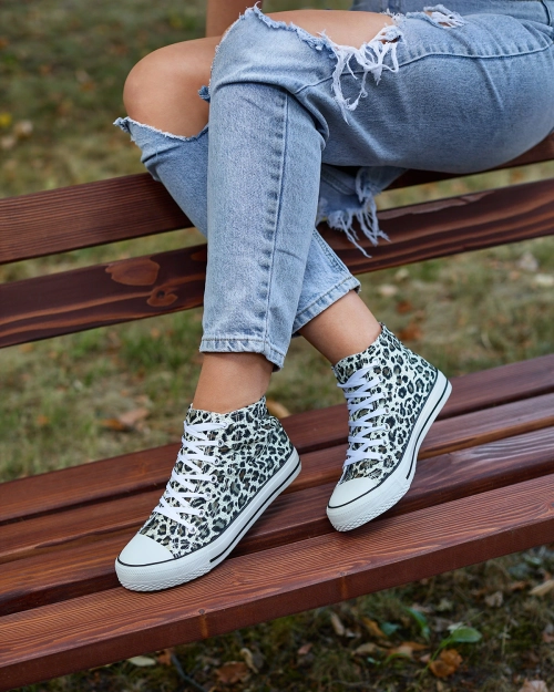 Royalfashion Жіночі бежево-коричневі високі кеди з модним малюнком Jungle Jive