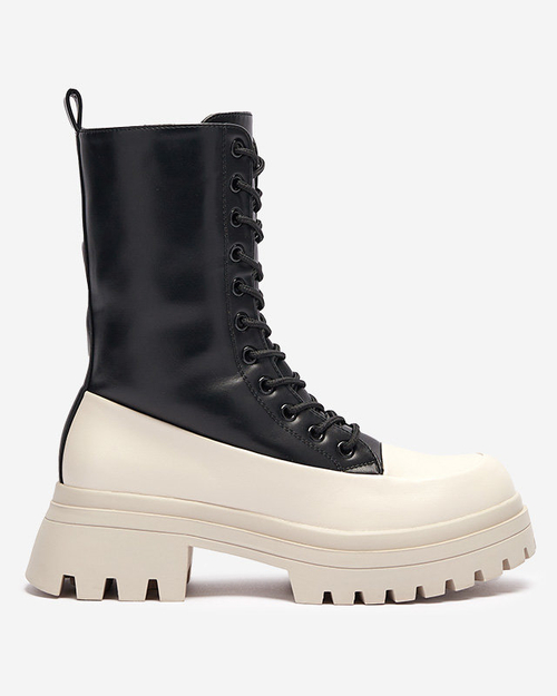 Чорно-бежеві високі жіночі чоботи Susker - Взуття