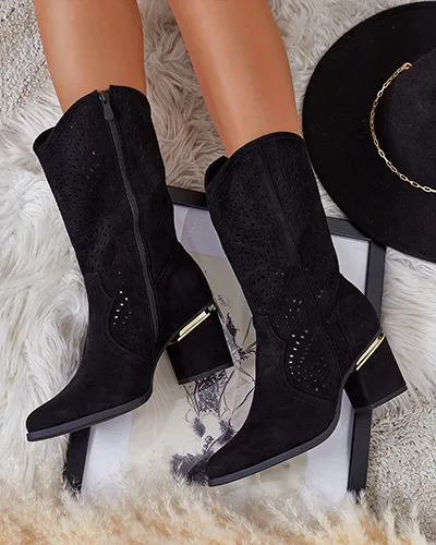 Royalfashion Ažurové kozačky na nízkém jehlovém podpatku Hewir