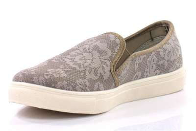 Szare, sportowe tenisówki slip on w kwiaty - Obuwie