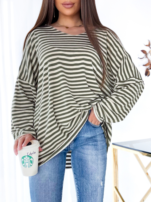 Royalfashion Жіноча зелена смугаста блузка з парчею