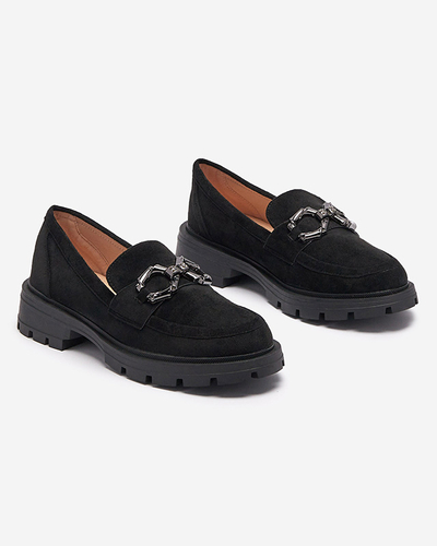 Чорні жіночі мокасини з еко замші з орнаментом Ihetri- Взуття