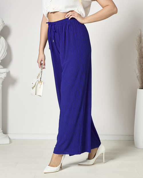 Жіночі широкі плісировані брюки палаццо темно-синього кольору - Одяг