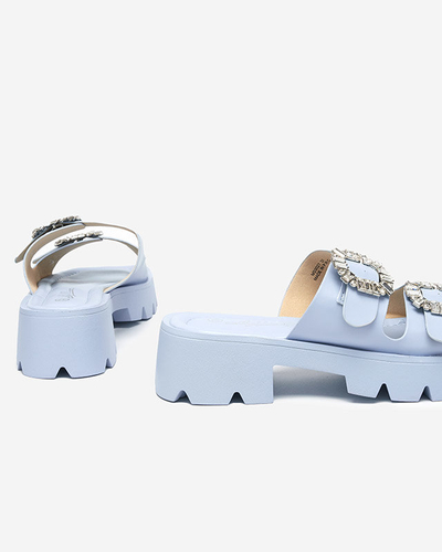 Modré dámské pantofle se zirkonovými ozdobami Sadoh- Footwear
