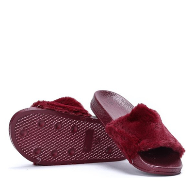 Klapki z futerkiem w kolorze bordowym Gabrielle - Obuwie