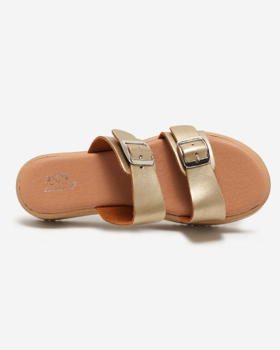 Золоті жіночі тапочки з екошкіри з пряжками Nepise - Взуття