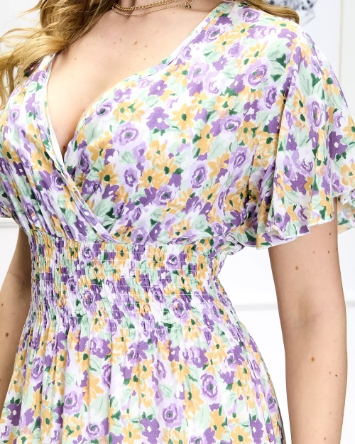 Фіолетово-зелена жіноча квіткова сукня міді - Туфлі